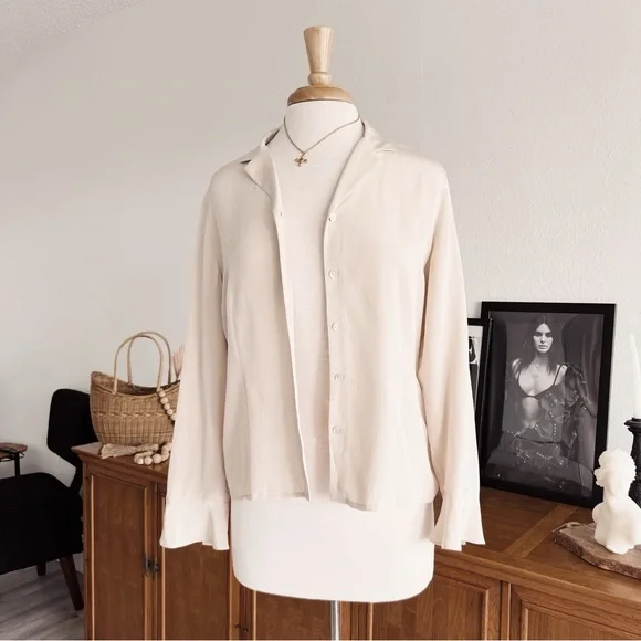 100% SILK BUTTON DOWN VINTAGE TOP #0352 - Picture 3 of 9